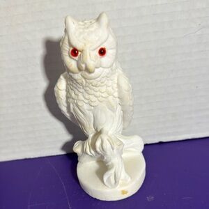 White Owl Figurine with Red Eyes